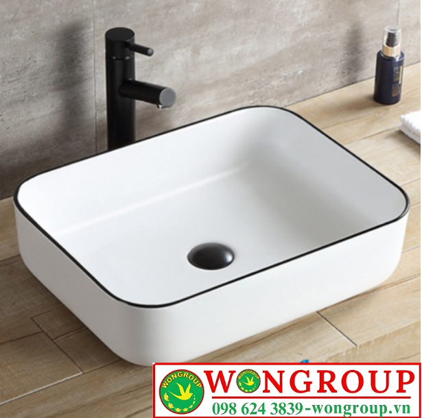Chậu Lavabo Đặt Bàn Trắng Viền Đen Cao Cấp WonGroup NV-425TVD
