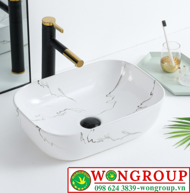  Chậu Lavabo Bầu Trắng Vân Mây Sang Trọng Cao Cấp WonGroup NV-435TVM