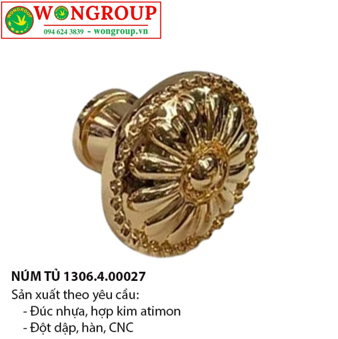 Núm tay nắm tròn hoa cúc, màu vàng bóng - HD01021