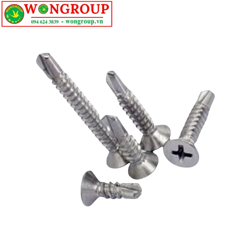 Vít khoan sắt M4 đầu bằng, đuôi cá, màu trắng